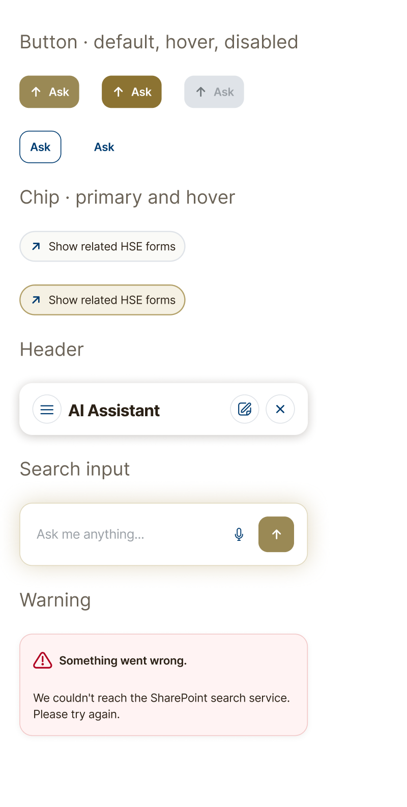 Buttons, chips, header, input & warning