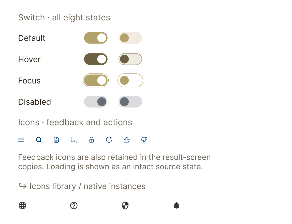 Switches & icon actions