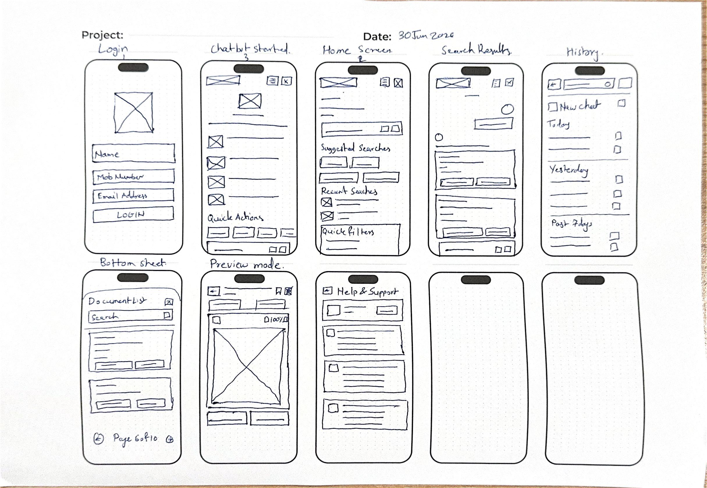 Hand-drawn sketches · full landscape sheet